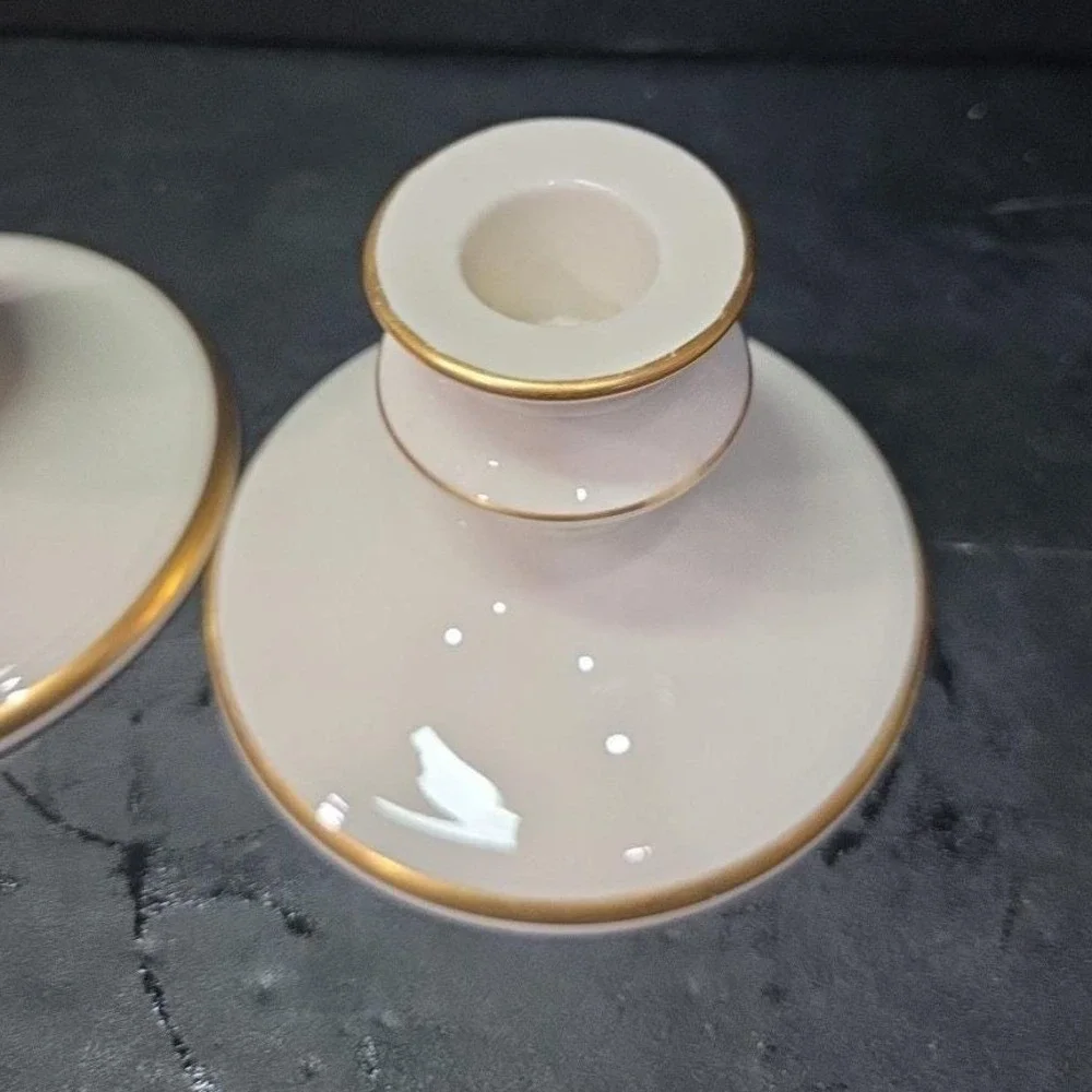 Pickard China‎ Porcelain Candle Holders, Set of 2, Vintage Gold Trim Accents